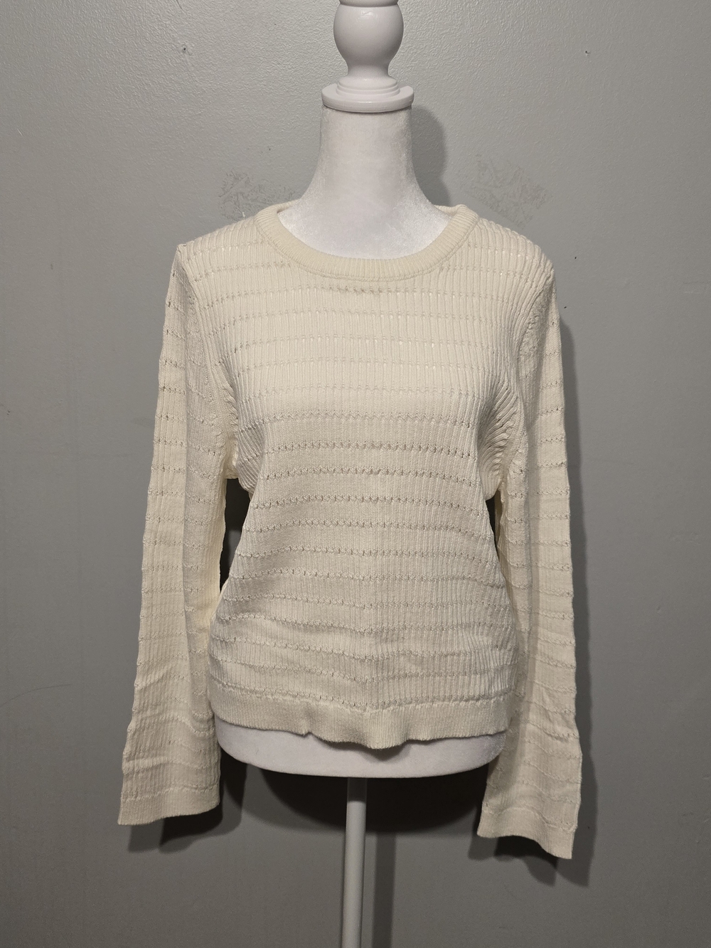 H&M Cream Crewneck Ribbed Knit Sweater